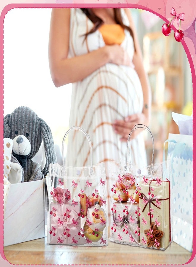 Tioncy 24 Pcs Cherry Party Favor Bags Pink Bow Red Cherries Clear PVC Gift Bags with Handles Candy Treat Basket for Little Cutie Baby Shower Decorations Wedding Birthday Summer Party Supplies - Image 4